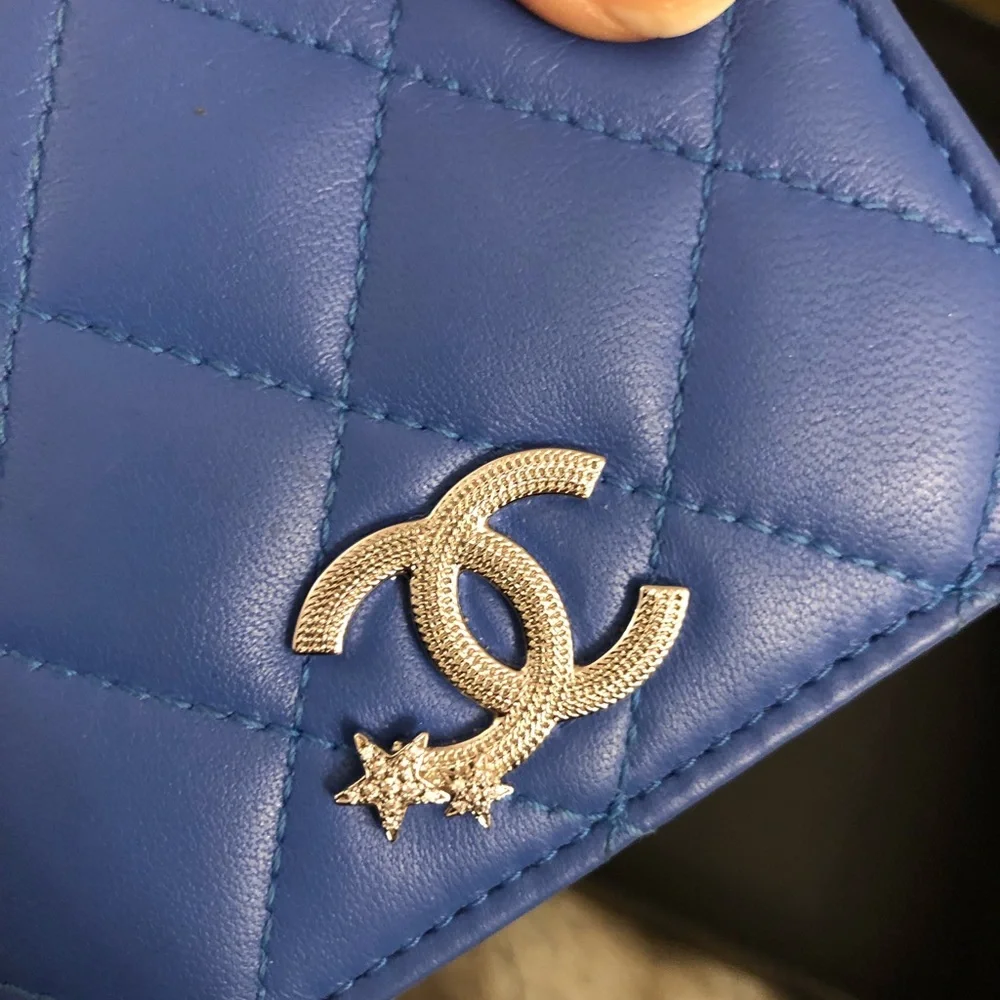 Chanel lambskin leather blue bifold wallet